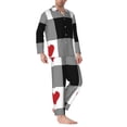 thumbnail image 2 of Picia Heart Black Buffalo Plaid Gingham Pattern Men’s Long-Sleeve Sleepwear Set - Soft 2-Piece Loungewear with Pockets, Comfy PJs for Relaxing Nights-, 2 of 7