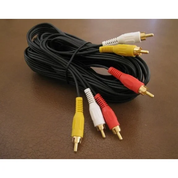 25Ft 3-Rca Male To Male Composite Stereo Audio Video Gold Cable Lcd Tv Dvd 25'Ft