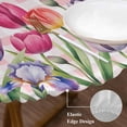 thumbnail image 3 of Tulips Spring Floral Round Tablecloth, Fitted Table Cover with Elastic for 45"-54" Round Tables, Pink Plaid Flowers Butterfly Pastoral Table Cloth Outdoor Indoor Dinning Party Waterproof Tablecloths, 3 of 7