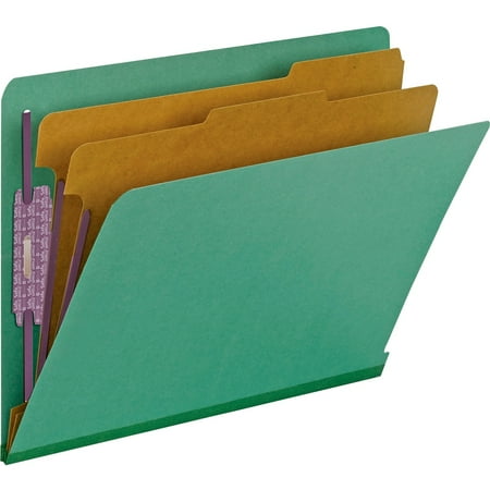 - Smead, SMD26785, End Tab 2-Div Classification Folders, 10 / Box, Green