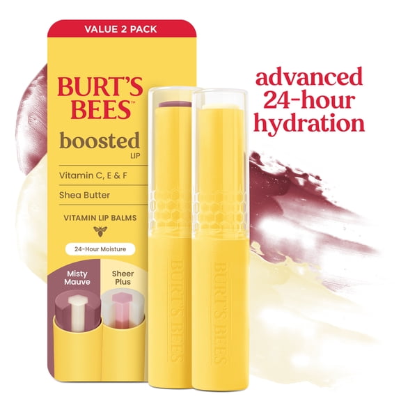 Burt's Bees Boosted Lip Balm Variety Pack, Misty Mauve & Sheer Plus, 2 Pack