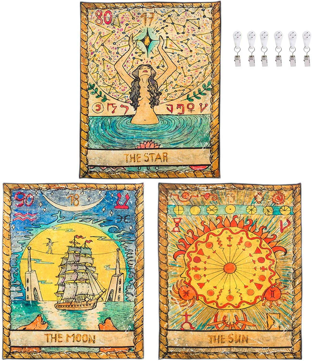 Tarot Flag Tapestry The Moon and The Star Boho Wall Hanging Pack of 3 The Sun 