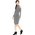 thumbnail image 1 of Material Girl Vestido ajustado de punto acanalado con hombros descubiertos para mujer, gris, pequeño, 1 of 2