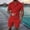 Red, variant on Mens Cotton 2 Piece Summer Outfits Textured Classy Casual Quarter Button Golf Polo Shirt and Shorts Set Stretch Short Sleeve Suit Size 5XL Blue