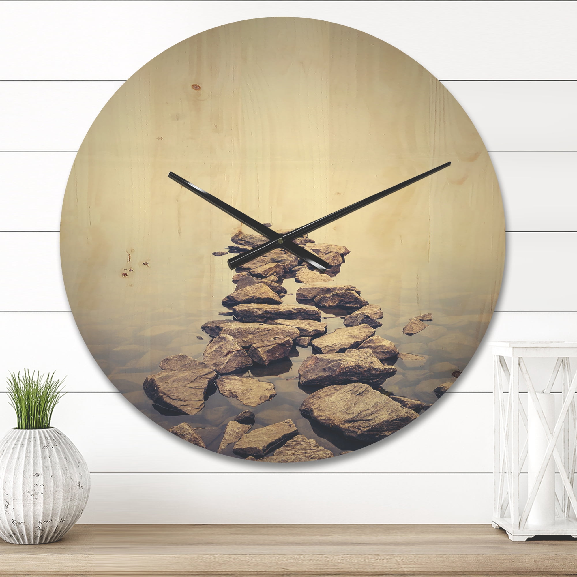 Designart 'Ukraine Minimalist Misty Lake landscape ' Modern Wood Wall Clock