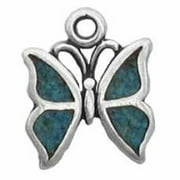 AUNTIE'S TREASURES Sterling Silver 16" .8mm Mini Butterfly Simulated Blue Turquoise Chips Inlay Pendant Necklace