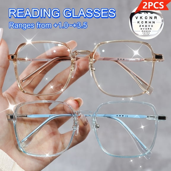 2 Pack Large Square Reading Glasses for Women Men, Stylish Presbyopic Readers with Clear Lens, Comfortable Magnifying Glasses for Book Reading, Phone, Computer and Daily Use  1.0 to  4.0