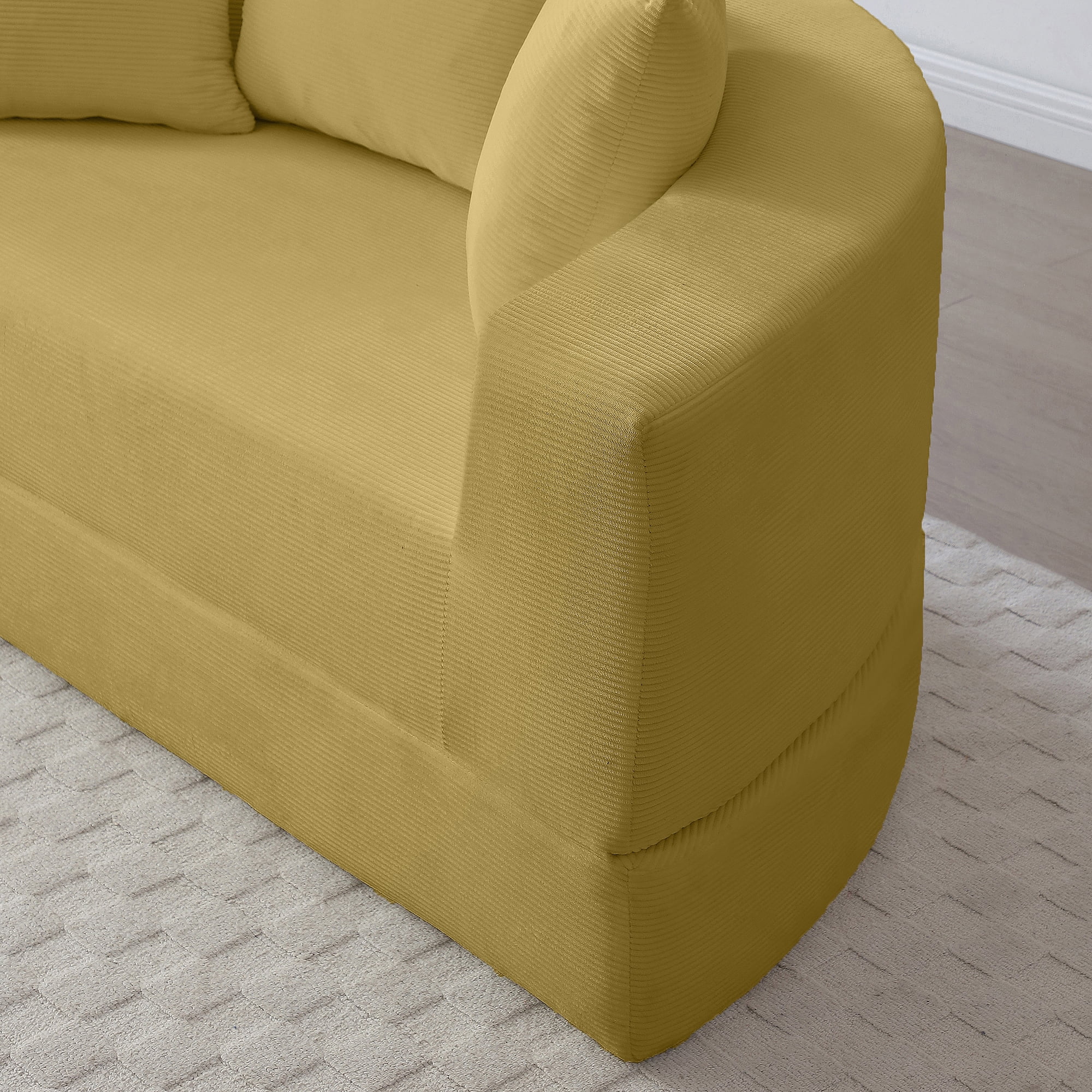 Leumius 2 in 1 Convertible Sofa Bed,Oversized Corduroy Upholstered Boneless Couch,Loveseat Sleeper with Pull Out Bed for Living Room Bedroom Lounge,No Assembly Required,Yellow