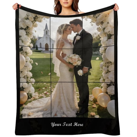 Custom Photo Blanket for Couples, Personalized Fleece Throw Blanket with Pictures, Valentine's Day Birthday Gift for Husband Wife Boyfriend Girlfriend