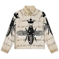 thumbnail image 4 of Jackets for Women Winter Coat Jackets Flannel Stand Collar Jacket(Bee Crown Retro,Size:S-4XL), 4 of 7