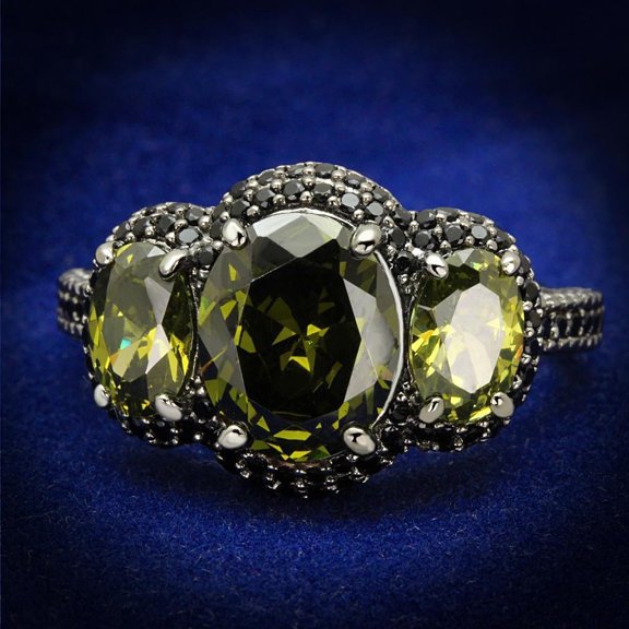 TS547 - Ruthenium 925 Sterling Silver Ring with AAA Grade CZ in Olivine color