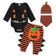 thumbnail image 2 of WIBACKER My First Halloween Newborn Baby Bodysuit Pants Bib and Hat 4 Piece Cotton Outfit Set Infant Baby Boys' Costumes, 2 of 7