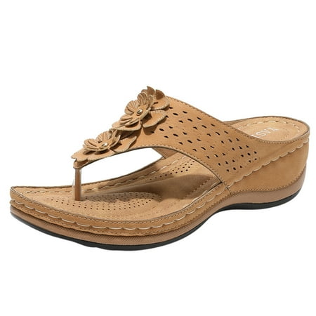 

Babysbule Womens Shoes Clearance Women s Fashion Casual Floral Flip Flops Sandals Wedges Shoes Outdoor Slippers