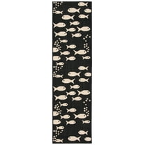 SAFAVIEH Courtyard Trena Fishes Indoor/Outdoor Runner Rug, Black/Beige, 2'3" x 20'