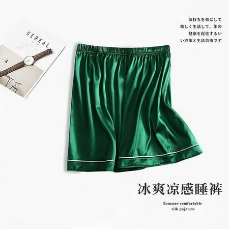 

QWZNDZGR Summer Fashion Mens Silk Satin Pajamas Solid Color Short Elastic Waistband Shorts Sleepwear Home Clothes