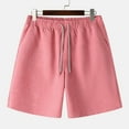 thumbnail image 2 of HOOMEUMY Men's Summer Sports Shorts Drawstring Elastic Waist Solid Color Beach Shorts with Pockets Lightweight Quick Dry Shorts for Workout Running Gym Pink M, 2 of 5
