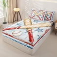 thumbnail image 2 of Castle Fairy Sport Baseball Bat Zipper Twin Comforter Sets with Fitted Sheet and 2 Pillowcases, Vintage Stars Print Zipper Bedding Set, Red Blue White,4-Piece,Navy Blue Reversible, 2 of 6