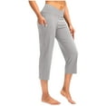 thumbnail image 6 of Capris Leggings with Pockets for Lady Womens Workout Capris Pants with Pockets - High Waisted Wide Leg Leggings Stretchy Soft Cropped Gym Yoga Pants Gray L, 6 of 8