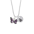 thumbnail image 2 of Delight Jewelry Silvertone Large Purple Butterfly with 6 AB Crystals Silvertone Script Initial Disc - & - Charm Necklace, 20"+3", 2 of 4