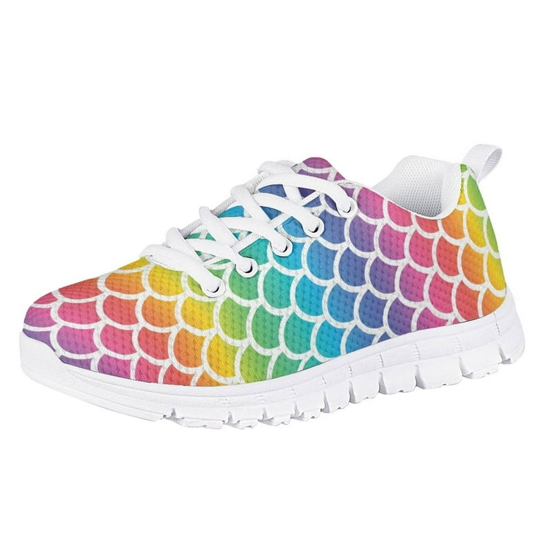 Pzuqiu Kids Tennis Shoes Colorful Mermaid Scales Pattern