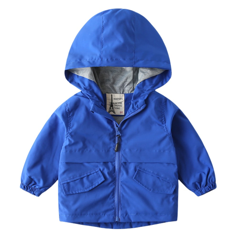 Bluesaly Boys Hooded Jacket Waterproof Lightweight Windbreaker Mesh Lined Raincoat Toddler Kids Sun Protection Zipper Clothes Casual Outfits Outwear Children for Travelling Age 1-7 Years