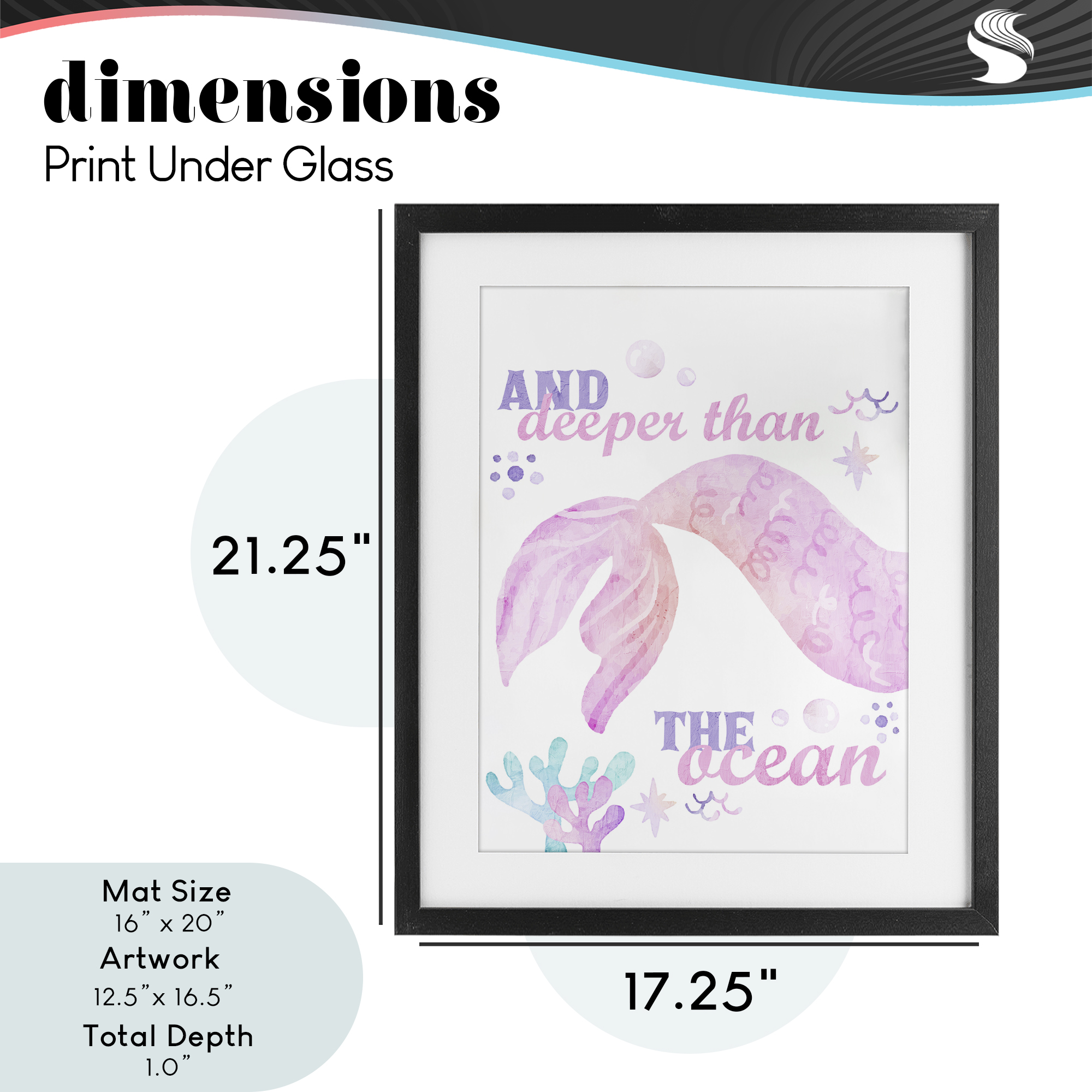 Deeper Than The Ocean Black Framed Print Under Glass, design by Kim Allen
