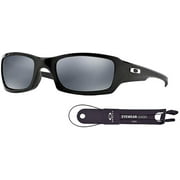 Oakley Fives Squared OO9238 923806 54M Polished Black/Black Iridium Polarized Sunglasses For Men BUNDLE with Oakley Accessory Leash Kit
