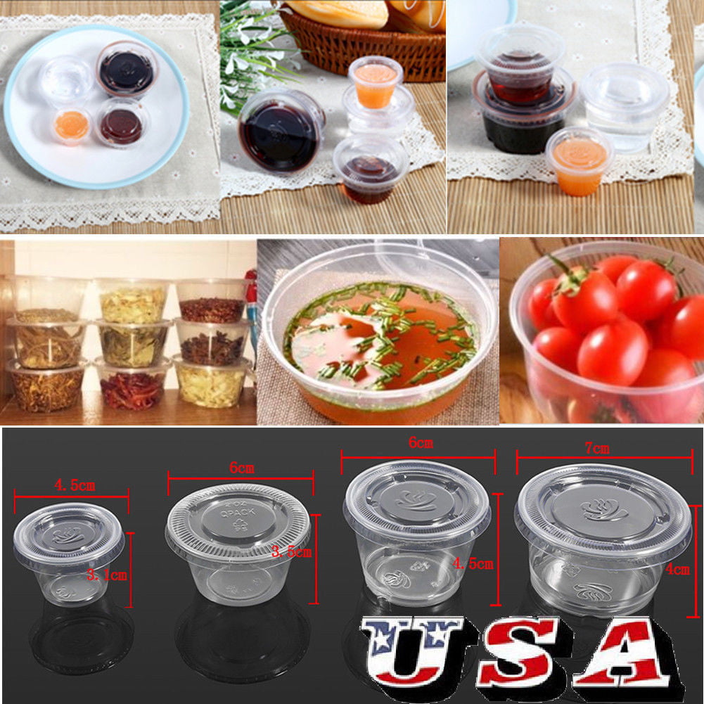 PAMI Portion Control Cups With Lids 4oz, 100-Pack- Small Meal Prep Plastic  Food Containers- BPA-Free Disposable Ramekin Cups- Deli Containers For  Condiments, Sauces, Salsas, Dips, Jello Shots 100 4oz
