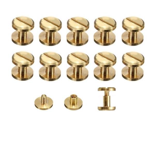 10PCS Golden DIY Flat Belt Screw Leather Craft Chicago Nail Brass Solid Rivets Stud Head Height 8MM