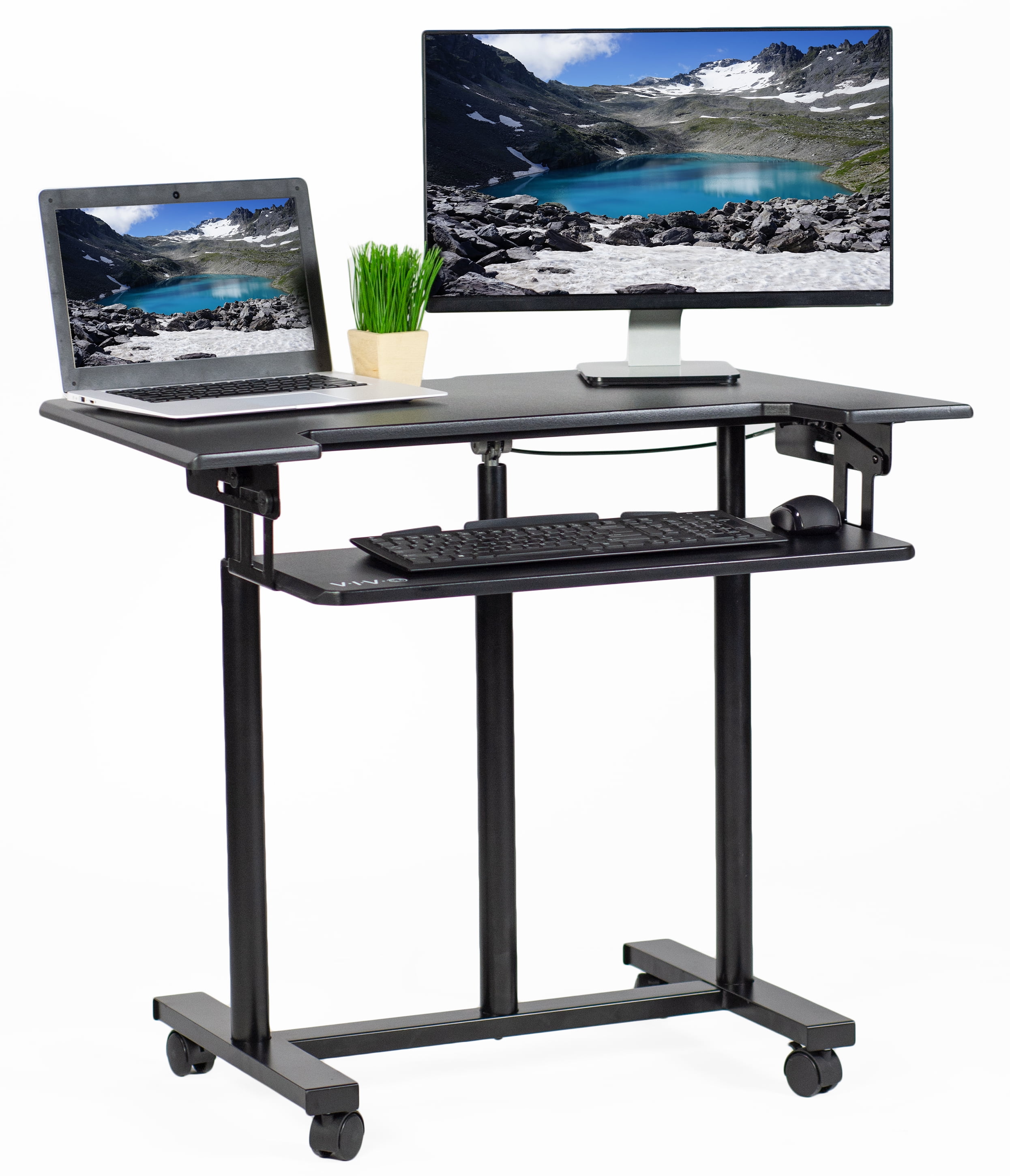 VIVO Mobile Height Adjustable Stand Up Desk Cart with Sliding Keyboard