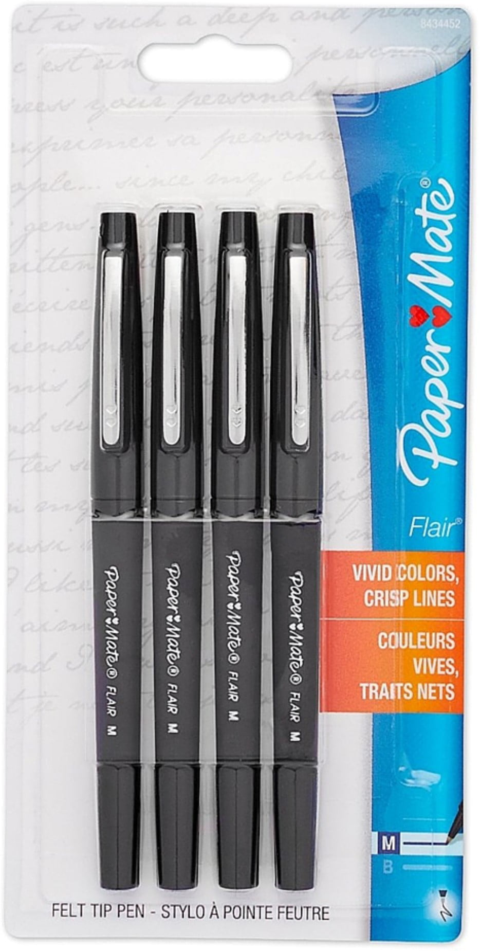 Paper Mate Flair Pen Pack of 4 Black 2 ea Point Guard Tip