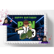 Ben Ten 10 Edible Image Happy Birthday Cake Topper For 1/4 to 1/2 sheet Cake 10" by 8" rectangle Edible Sticker You Add To Your Own Cake