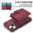thumbnail image 4 of for iPhone 15 Case, Compatible with MagSafe, Detachable Magnetic Wallet Case with PU Leather Kickstand Card Slots Shockproof Protection 2 In 1 Function Case for iPhone 15, Winered, 4 of 6