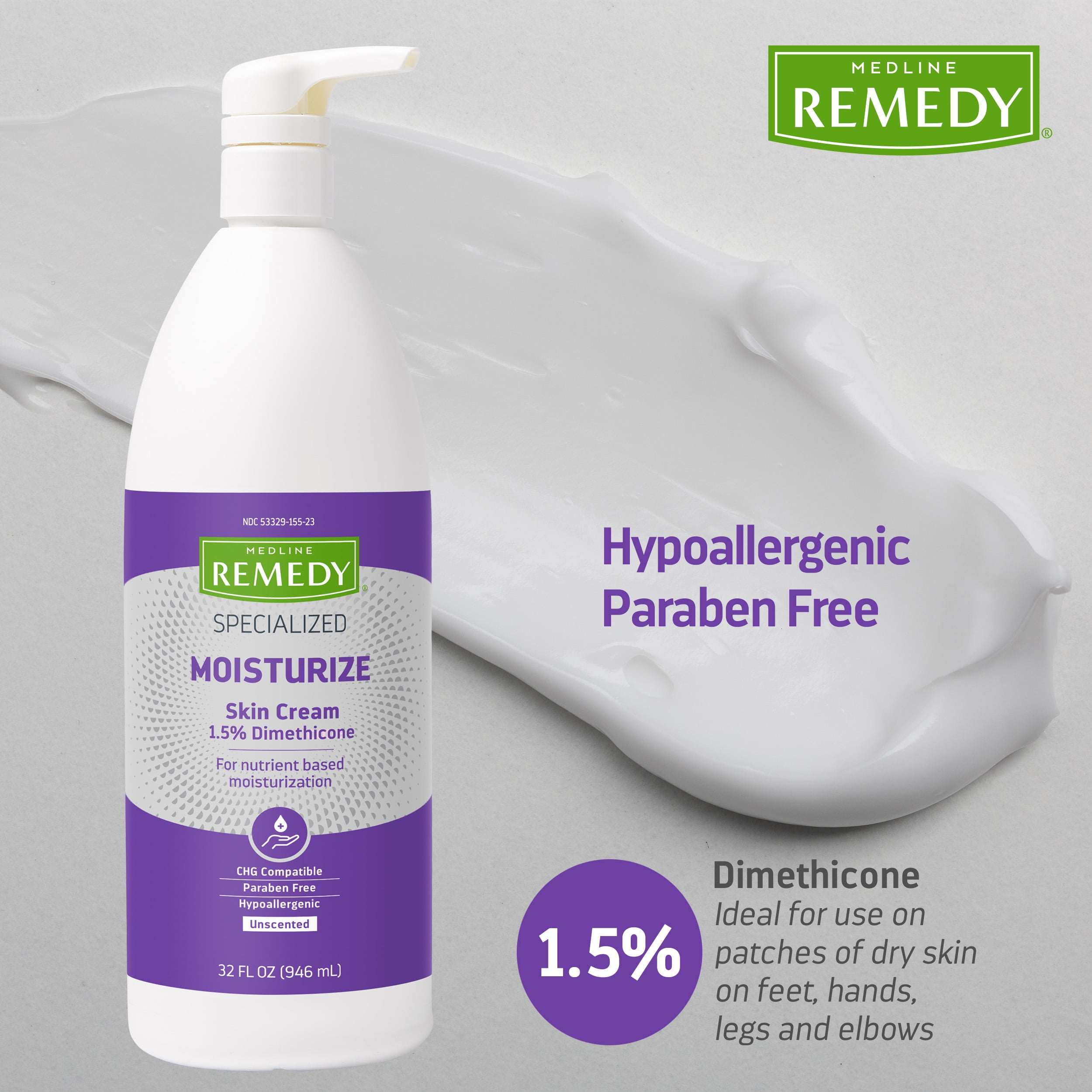 Medline Remedy Specialized Moisturizing Skin Cream, For Dry Skin, Unscented, 32 oz.