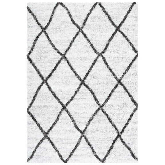 SAFAVIEH Berber Irving Abstract Polyester Shag Area Rug, Ivory/Grey, 5'5" x 7'7"