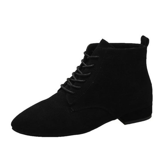 WEAIXIMIUNG Womens Booties Women's Autumn and Winter British Style Small Short Boots Solid Colour Suede Pointed Toe Lace Up Thick with