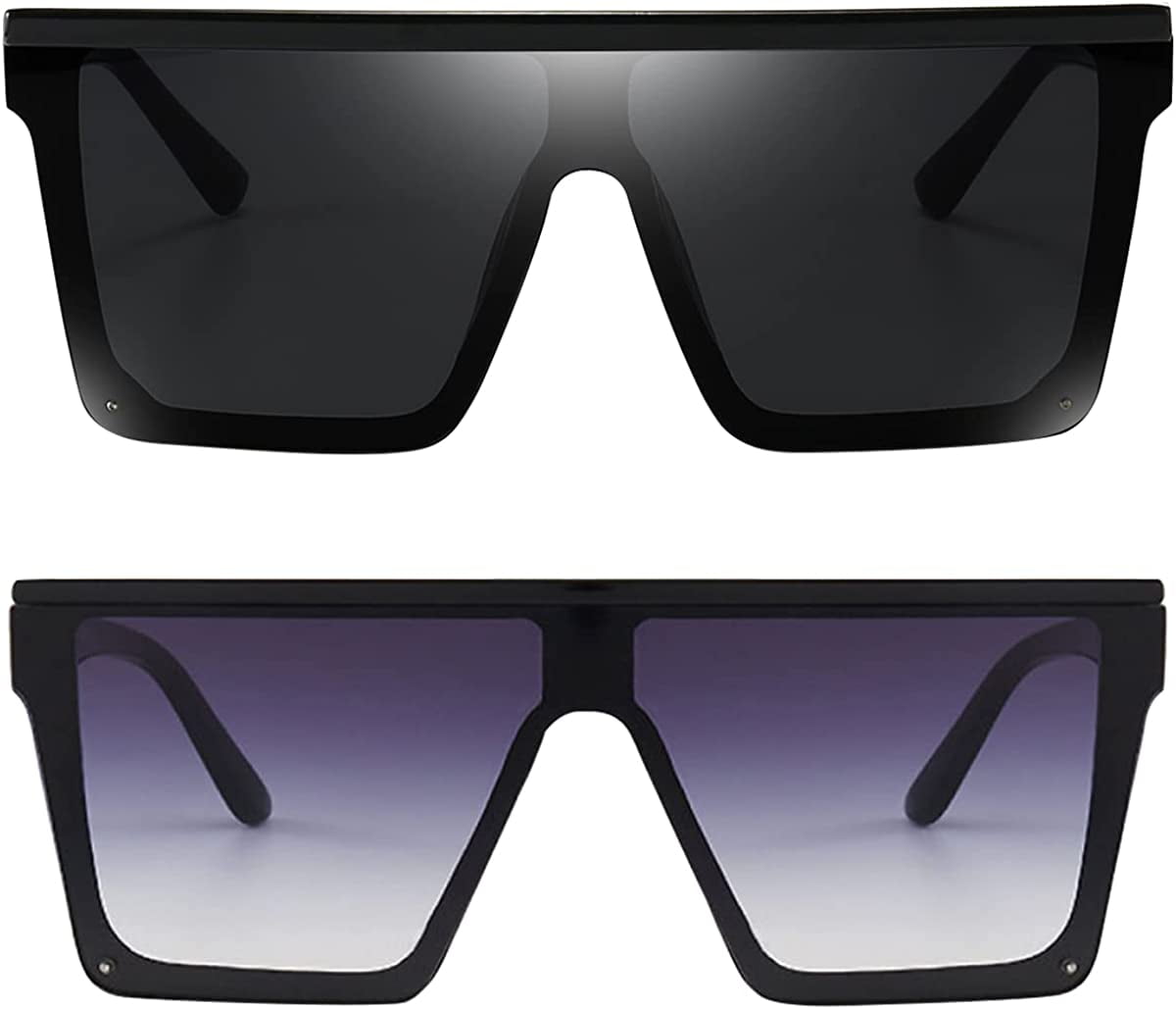KUSH Sunglasses Mens Oversized Square Boxy Frame Mirrored Lens UV400 -  Black Red (Orange Mirror) - CE18TZDUZKK