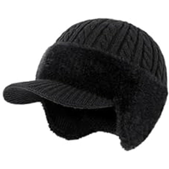 Ear Flap Winter Beanie with Wool Brim – Fur-Lined Windproof Thermal Skull Cap, Knitted Baseball Beanie for Men & Women, Cold Weather Hat for Skiing, Hiking, Outdoor Activities