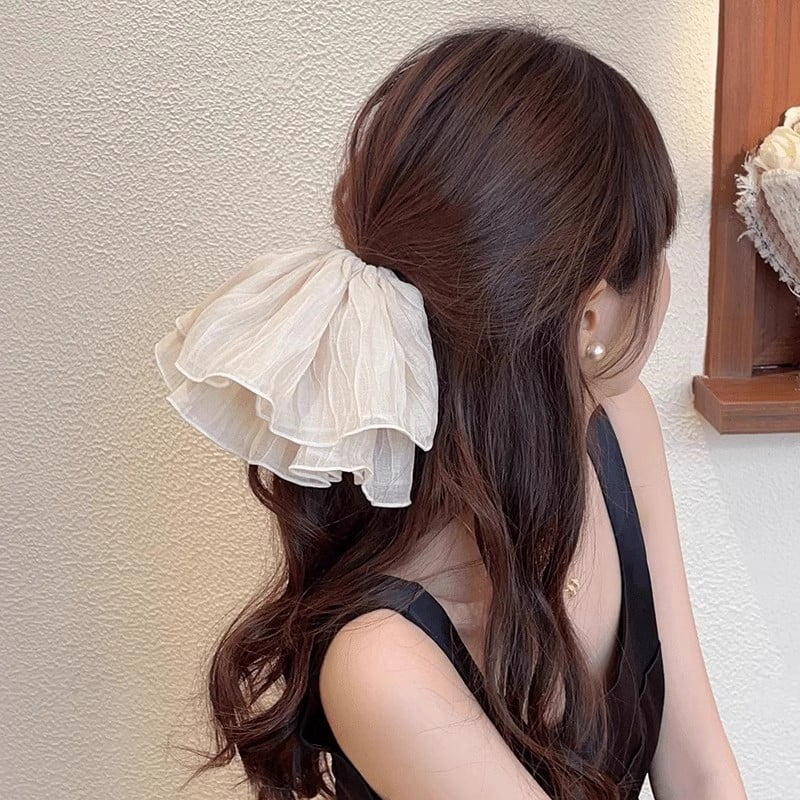 Elegant Chiffon Fold Large Scrunchie Hair band For Women Girls Sweet Hair Accessories Wide Rubber Band Fashion Hair Ornament