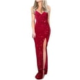 thumbnail image 2 of Up to 65 off!Lolmot Prom Dress for Women Elegant Sequin Party Dresses Sexy Sphagetti Strap Bodycon Dress Sexy V-Neck Thigh Split Evening Gown Formal Maxi Dress, 2 of 5