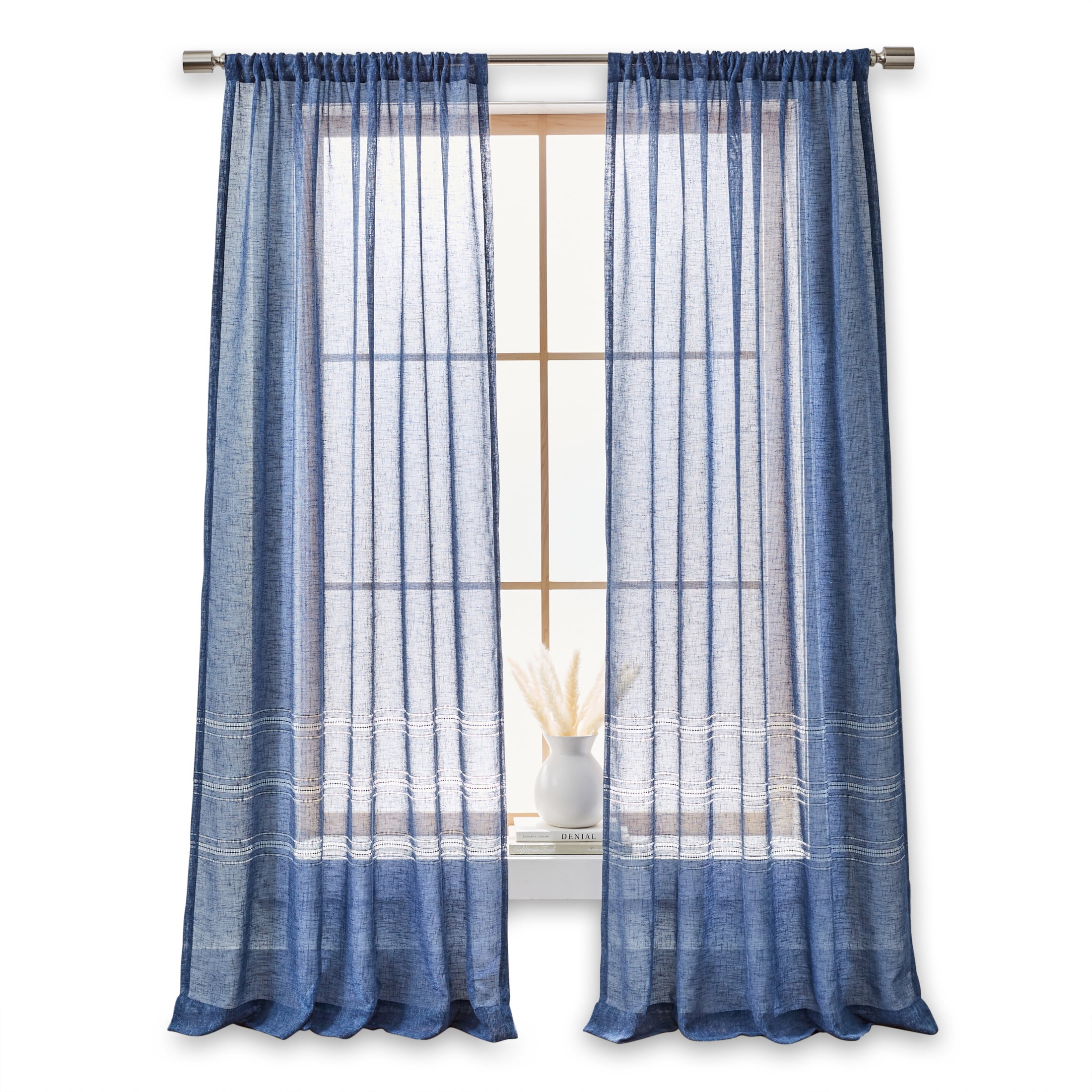Better Homes & Gardens Specialty Stitch Single Curtain Panel, Washed Indigo, 50" W x 108" L