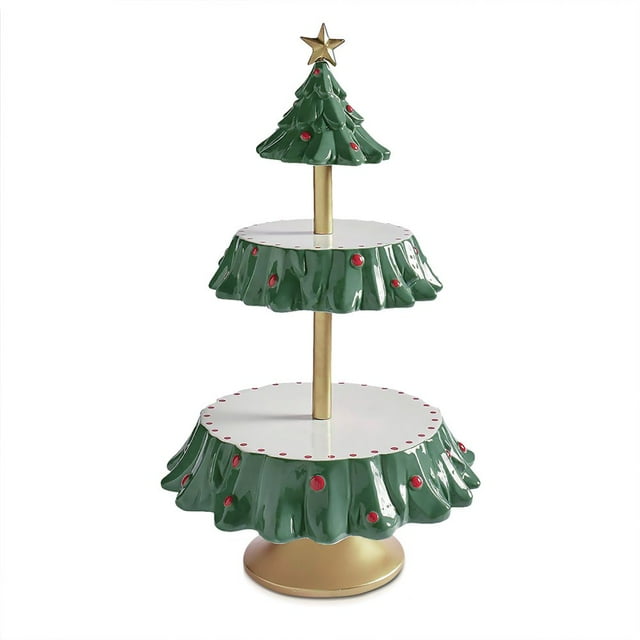 Christmas Snack Display Stand Rack Double Layers Resin Tree Shape Cupcake Holder Dessert New Year Serving Bowl Table