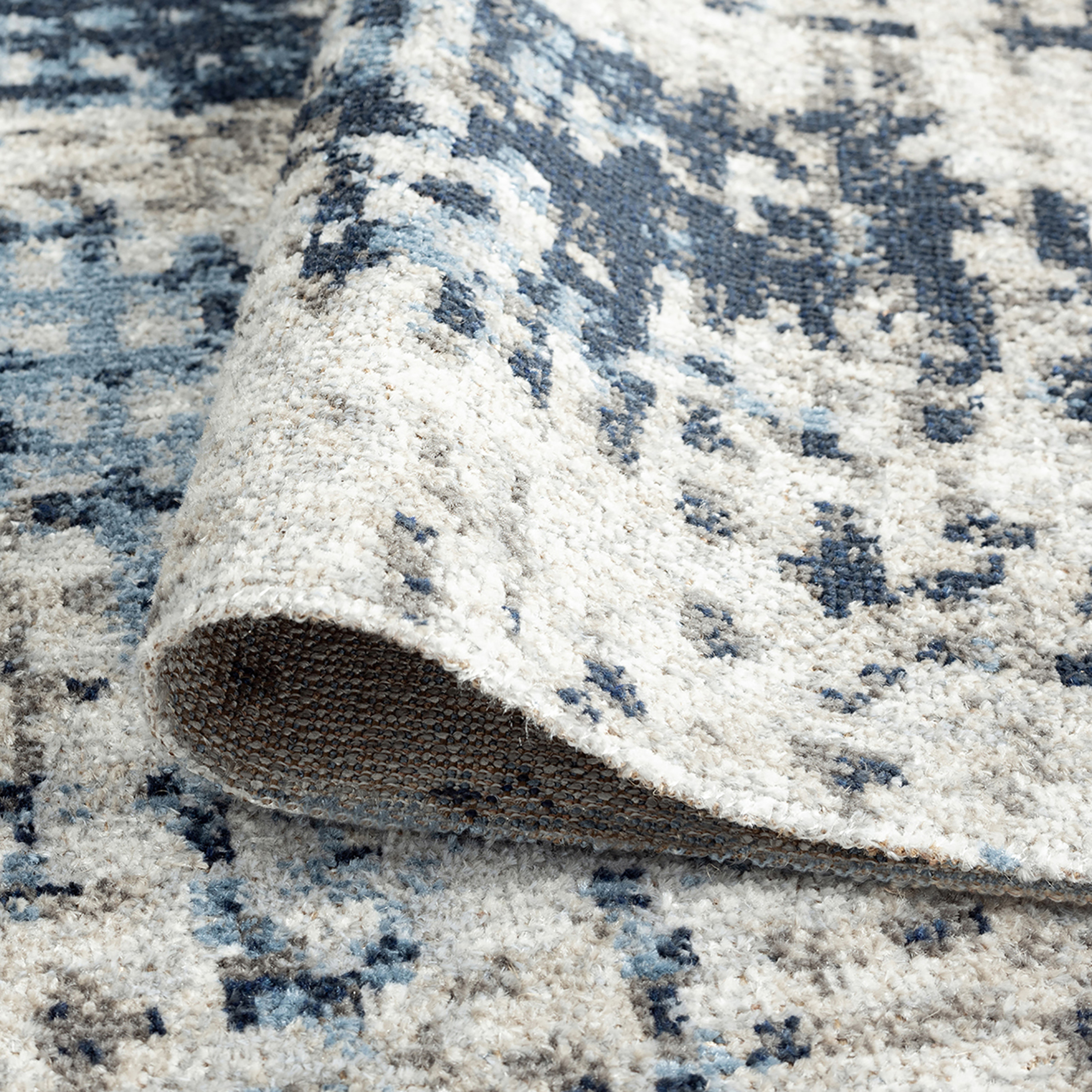 Contemporary 9x12 Area Rug (8'9'' x 11'3'') Abstract Navy, Navy Living Room Easy to Clean
