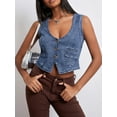 thumbnail image 6 of Elippeo Women Denim Vest Sleeveless V Neck Button Vest Outwear Gilet with Pockets for Casual Street, 6 of 9