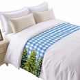thumbnail image 2 of Bed Runner Scarf for King Size Bed, Christmas Snowflakes Beds Scarf Throws for Foot of Bedding, Xmas Winter Green Pine Trees Blue Plaid Decorative Beds Runners for Bedroom Guestroom, 94"x20", 2 of 8