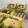 thumbnail image 2 of Ambesonne Garden Fitted & Top Sheet Set with Shams, Plants and House Door, Pale Orange Fern Green, 2 of 8