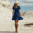 thumbnail image 4 of Bxsruta Womens Summer Dress V Neck Short Sleeve Casual Button Down Ruffle Hem Mini Dresses, 4 of 6