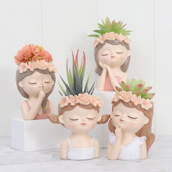 Flower Pots Cartoon Girl Succulents Plant Pot Outdoor Indoor Garden Planters, Cactus Planter Indoor Outdoor Plant Containers, Cute Plants Flower Pot