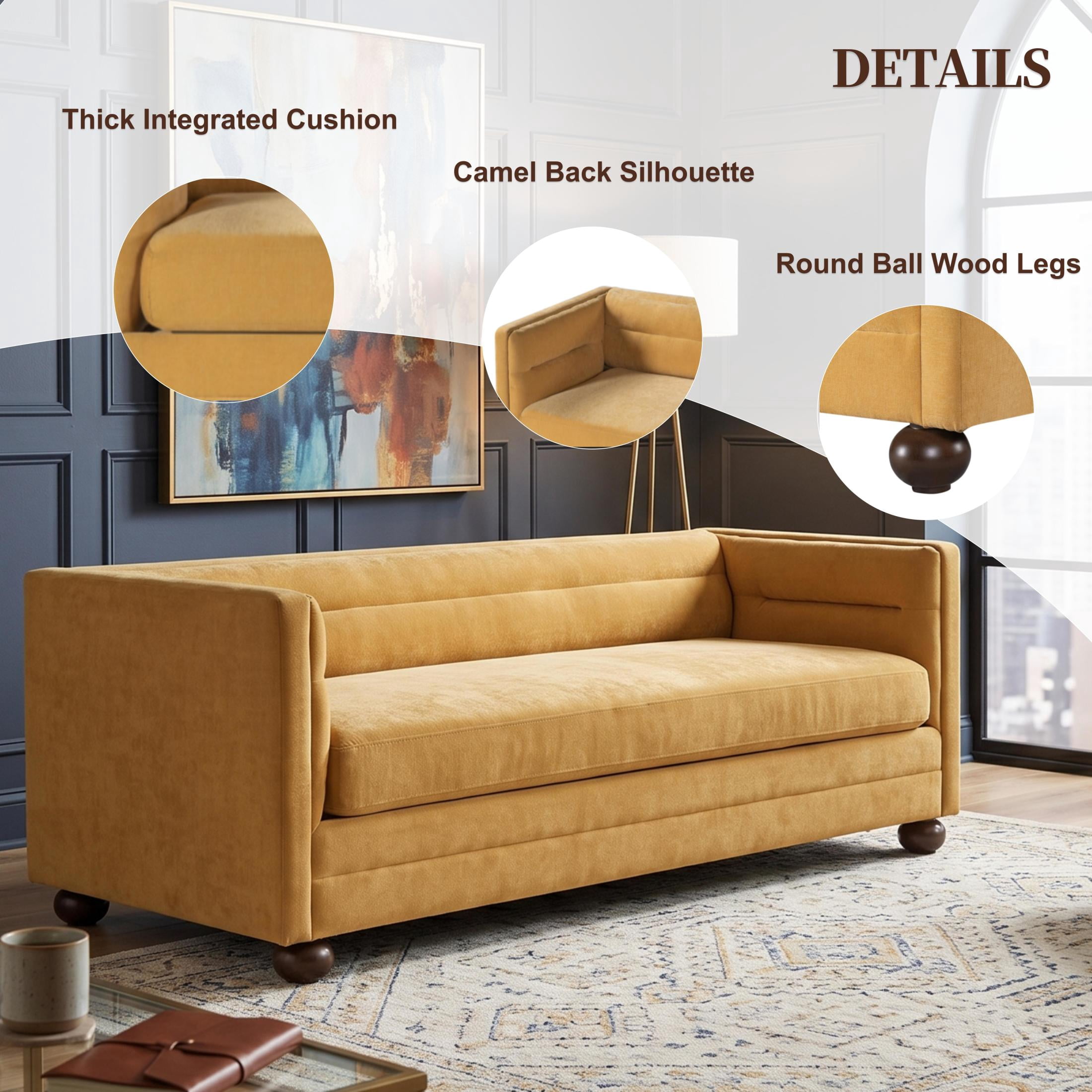 Christopher Knight Home 77.2" Modern Chenille Sofa Couch with Square Arms, 3 Seats, Wood Legs, Yellow