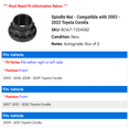 thumbnail image 2 of Spindle Nut - Compatible with 2003 - 2022 Toyota Corolla 2004 2005 2006 2007 2008 2009 2010 2011 2012 2013 2014 2015 2016 2017 2018 2019 2020 2021, 2 of 2